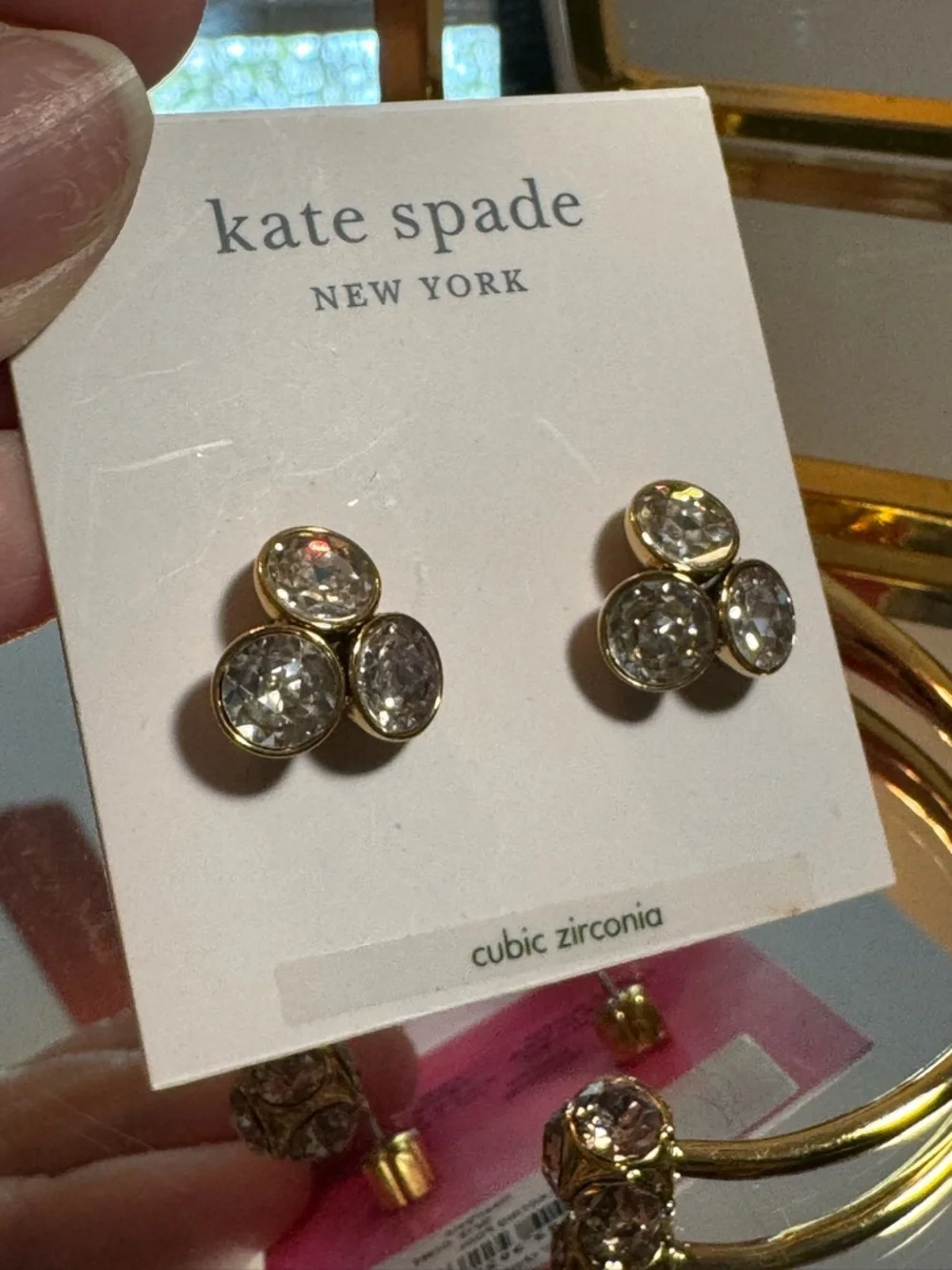 kate spade Gold-Tone Triple Crystal Stud Earrings & matching stone Bracelet - Picture 3 of 10